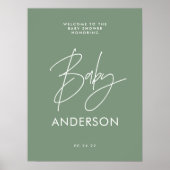 Poster Baby shower script moderne sauge vert élégant (Devant)