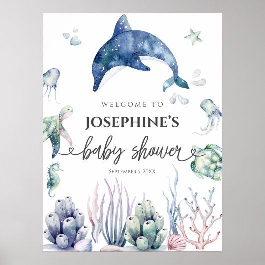 Poster Baby shower Sea Life Bienvenue (Devant)
