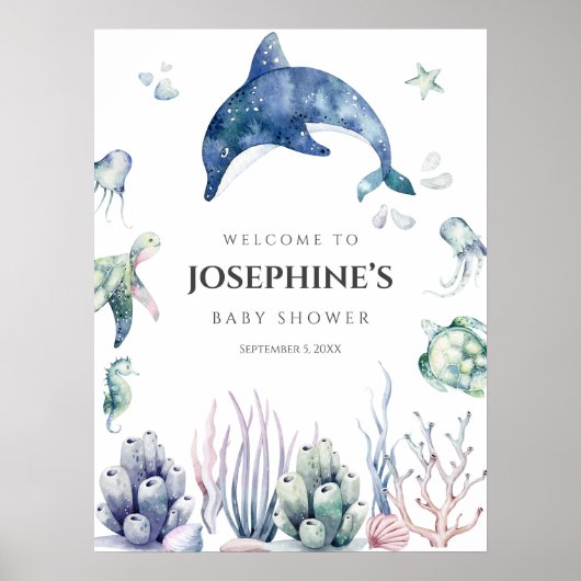 Poster Baby shower Sea Life Bienvenue (Devant)