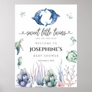Poster Baby shower Sea Life Twins Bienvenue