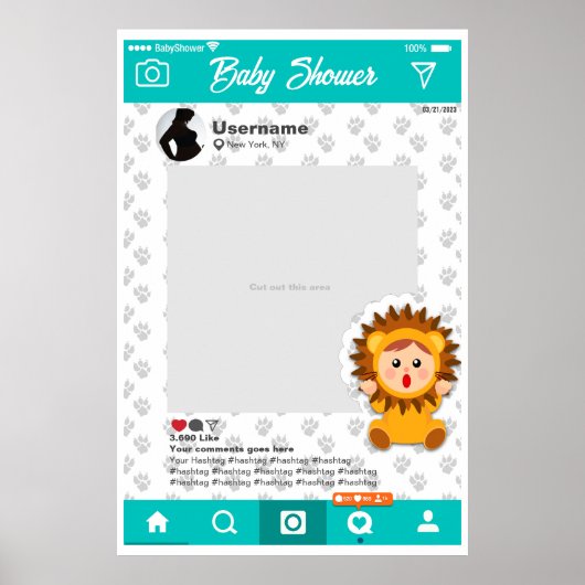 Poster Baby shower Selfie Cadre Personnalisé Leoncito (Devant)