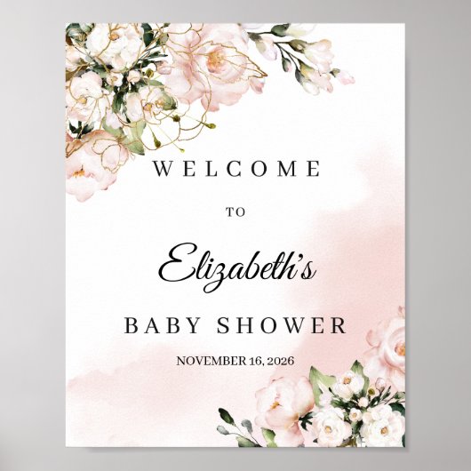 Poster Baby shower signe de bienvenue boho blush rose flo (Devant)