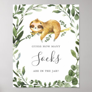Poster Baby shower Sleepy Sloth Devine Combien De Chausse