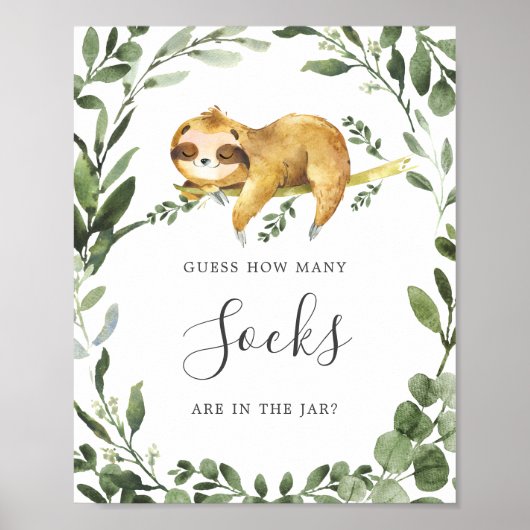 Poster Baby shower Sleepy Sloth Devine Combien De Chausse (Devant)