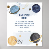 Poster Baby shower spatial de galaxie bleu foncé (Devant)