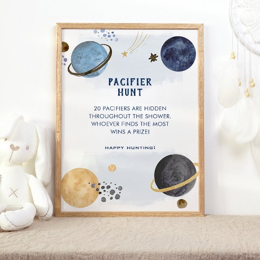 Poster Baby shower spatial de galaxie bleu foncé
