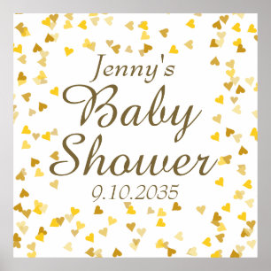 Poster Baby Shower / Sprinkle Cœurs d'Amour Dorés