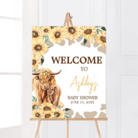 Baby shower Sunflower Highland Cow Bienvenue