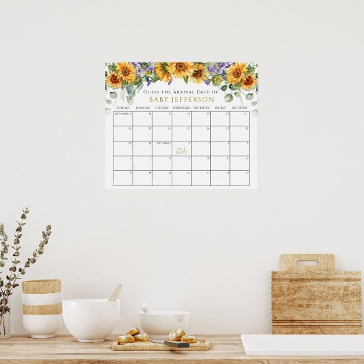 Poster Baby shower Sunflowers Guides Date d'échéance Cale (Cuisine)