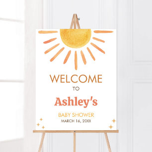 Poster Baby shower Sunshine Retro Boho Bienvenue