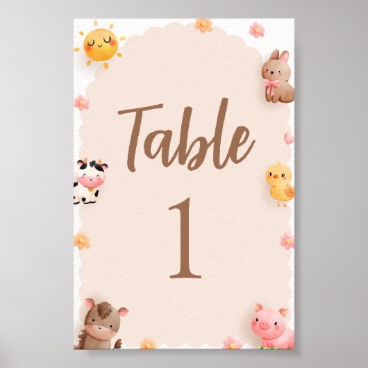 Poster Baby shower sur les animaux de ferme Numéro de tab (Devant)