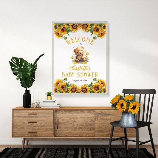 Poster Baby shower Teddy Bear et Sunflower