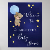 Poster Baby shower teddy bear garçon bleu bienvenue (Devant)