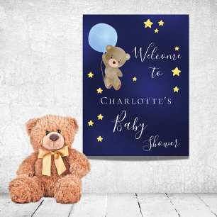 Poster Baby shower teddy bear garçon bleu bienvenue