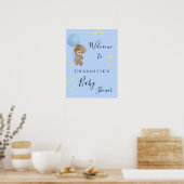 Poster Baby shower teddy bear garçon bleu bienvenue (Cuisine)