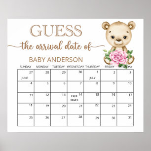Poster Baby shower Teddy Bear Guides Date d'échéance Cale
