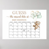 Poster Baby shower Teddy Bear Guides Date d'échéance Cale (Devant)