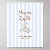 Poster Baby shower Teddy Bear Tan Blue Stripes (Devant)