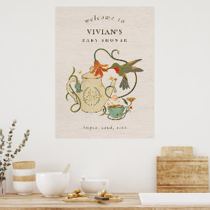 Poster Baby shower Thé vintage Bienvenue