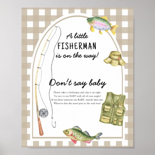 Poster Baby-Shower Thème Pêcheur - Ne dites pas bébé (Devant)