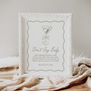 Poster Baby shower Tini One Martini ne pas dire signe béb