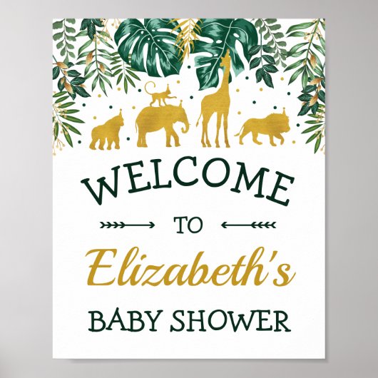 Poster Baby shower tropical d'animaux de la Jungle (Devant)