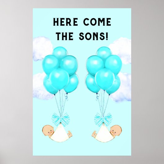 Poster Baby shower Twin Boys (Devant)