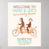 Poster Baby shower Twins Monkey Double Trouble Bienvenue (Devant)