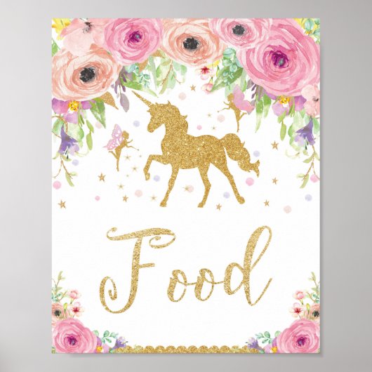 Poster Baby shower Unicorn Anniversaire Nourriture Fée Fl (Devant)