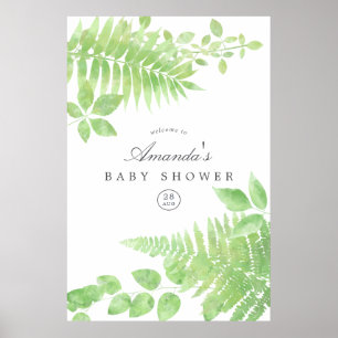 Poster Baby shower verdoyant Aquarelle Bienvenue