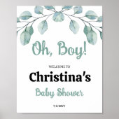 Poster Baby shower verdoyant Oh boy Bienvenue (Devant)