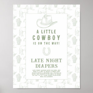 Poster Baby shower vert Cowboy Late nuit couches jeu