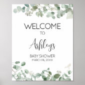 Poster Baby shower vert Eucalyptus Bienvenue (Devant)