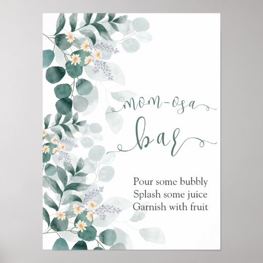 Poster Baby shower vert eucalyptus momosa bar (Devant)