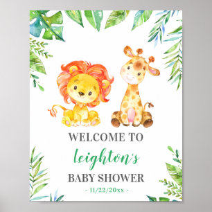 Poster Baby shower vert Jungle Safari Sprinkl Bienvenue
