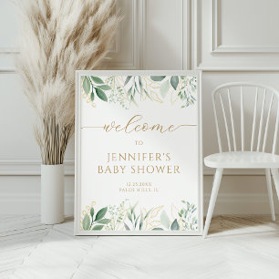 Poster Baby shower vert or genre Neutre Bienvenue
