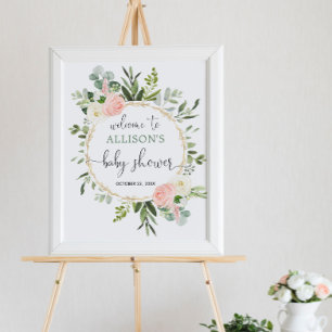 Poster Baby shower vert rose fille signe de bienvenue