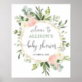 Poster Baby shower vert rose fille signe de bienvenue (Devant)