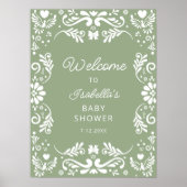 Poster Baby shower Vert Sage Mexicain Bienvenue (Devant)