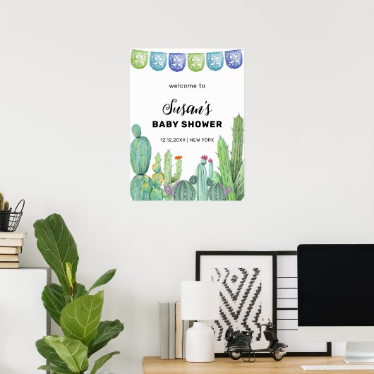 Poster Baby shower vert Taco Fiesta Cactus Bienvenue (Bureau à domicile)