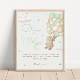 Poster Baby shower vert Teddy Bear Raffin