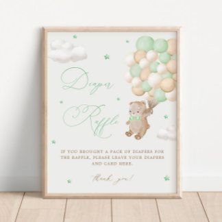 Poster Baby shower vert Teddy Bear Raffin
