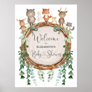 Poster Baby shower Whimsical Woodland Animaux Bienvenue