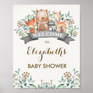 Poster Baby shower Whimsical Woodland Animaux Bienvenue