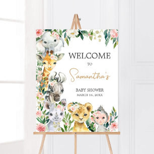 Poster Baby shower Wild One Floral Safari Bienvenue
