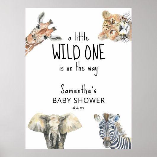 Poster Baby shower Wild One Safari Animaux (Devant)