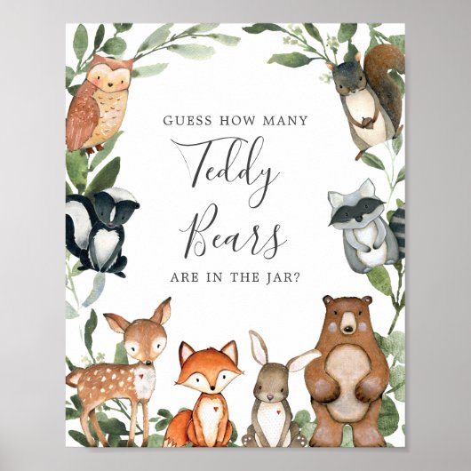 Poster Baby shower Woodland Devine Combien de Nounours (Devant)