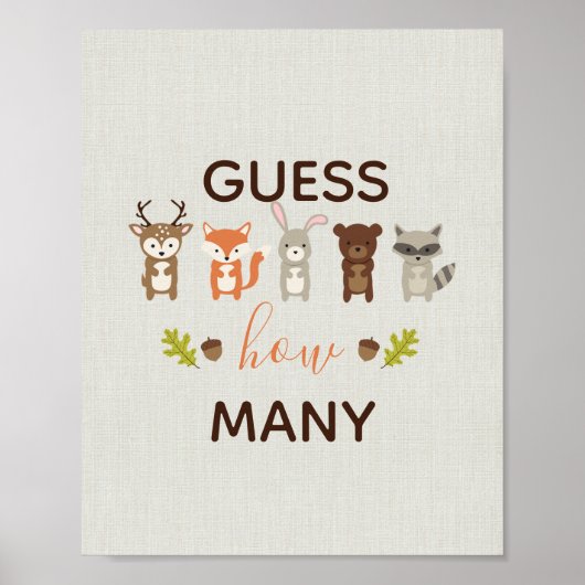 Poster Baby shower Woodland Devine Combien de signes (Devant)