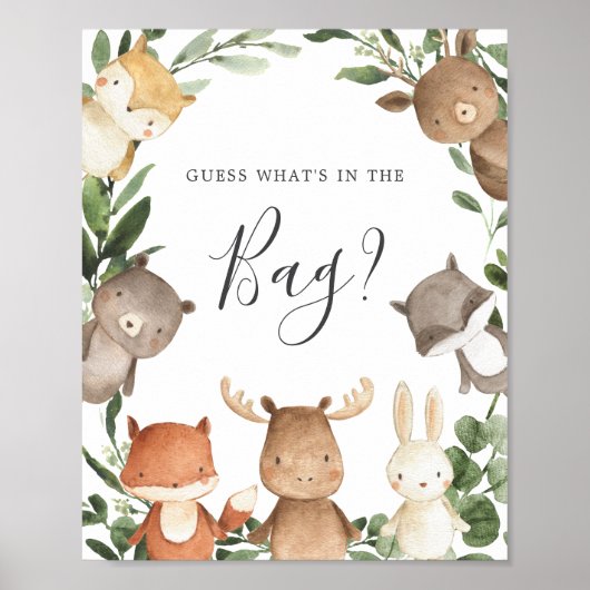 Poster Baby shower Woodland Devinez ce qui se passe dans  (Devant)
