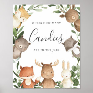 Poster Baby shower Woodland Devinez combien de bonbons